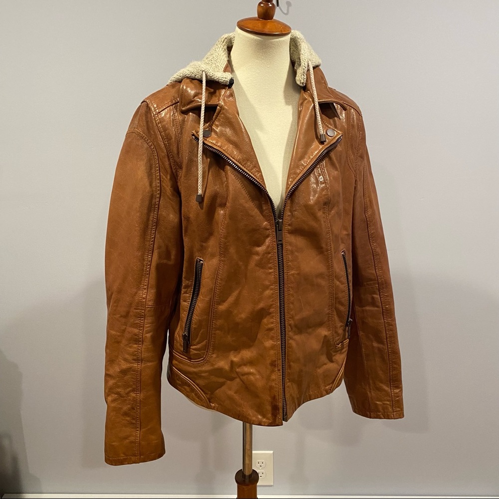 Wilsons Leather Brown Jacket with Cream Hood